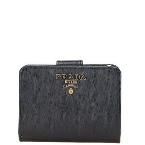 Prada L zipper bifold wallet black leather